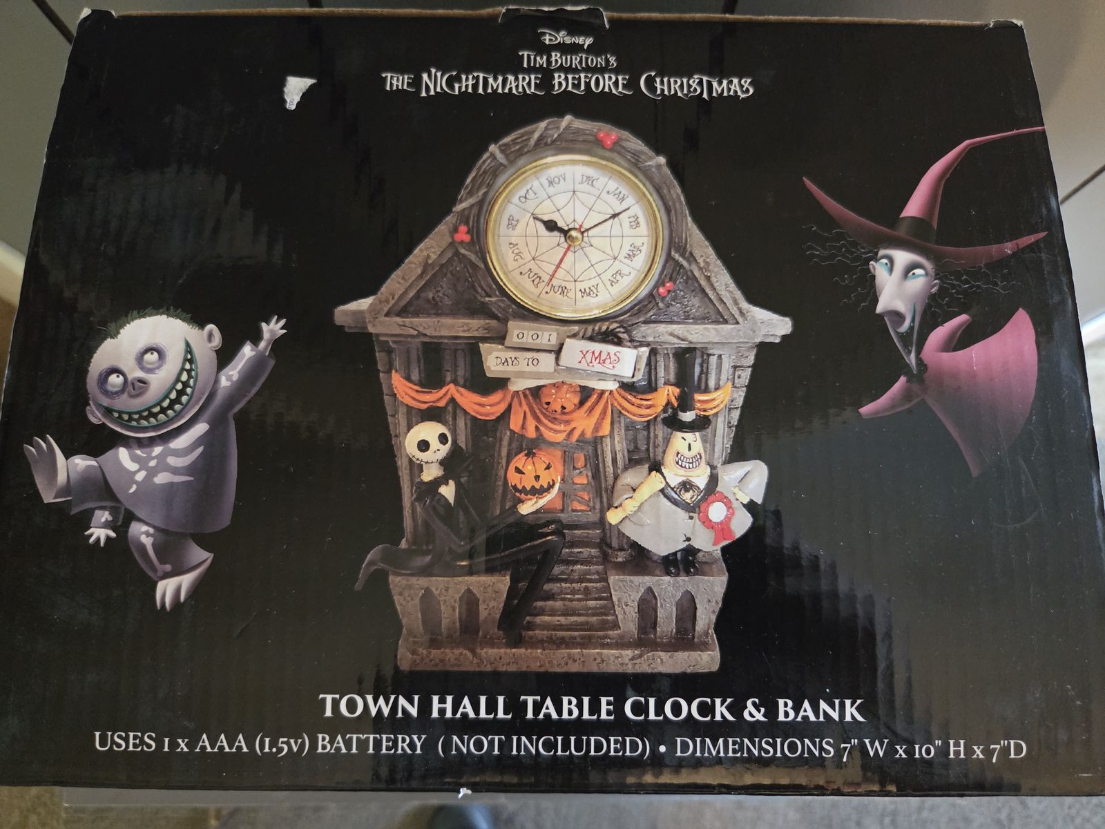 collectible Disney The Nightmare Before Christmas Town Hall Table Clock & Bank produced by Spirit Halloween.