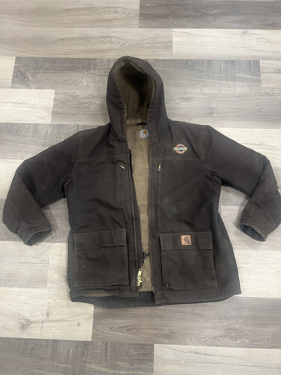Carhartt Work in Progress Dark Brown Sherpa Lined Hooded Jacket Men's Size L - Leather Outer