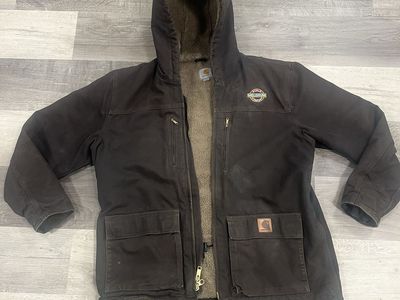 Carhartt Work in Progress Dark Brown Sherpa Lined Hooded Jacket Men's Size L - Leather Outer