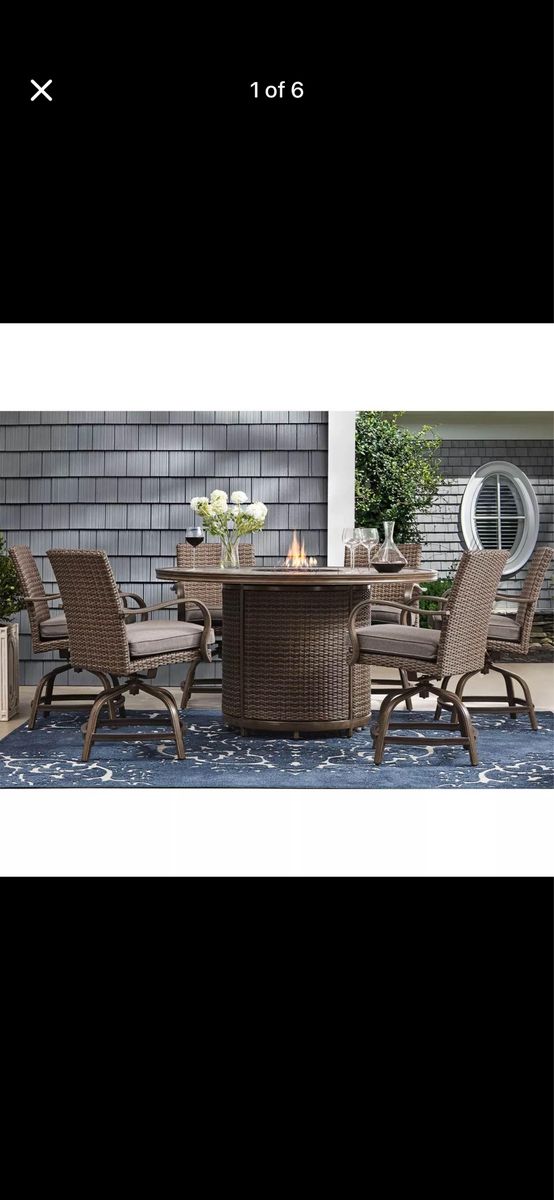 7-Piece Balcony Patio Fire Put Dining Set