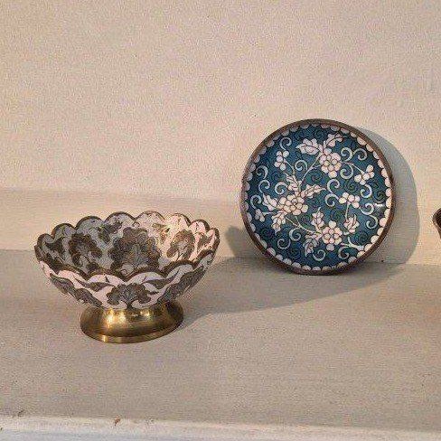 Vintage Cloisonne Enamel Small Bowls & Trinket Dish - Floral Designs.