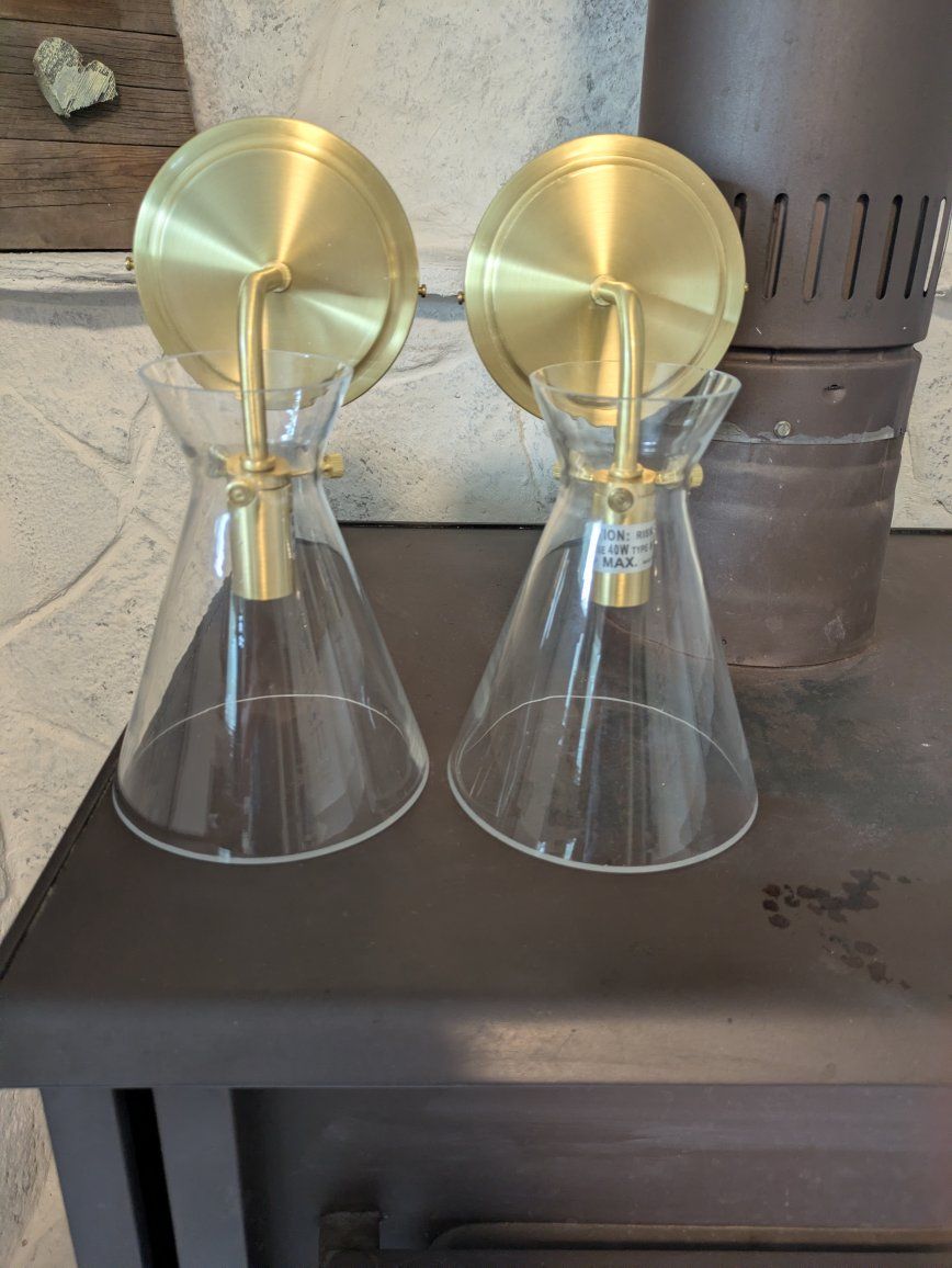 Brass Wall Sconces - 2 Pack Clear Glass Shades - Model 5733-01-12, Max 40W Type BA Bulb