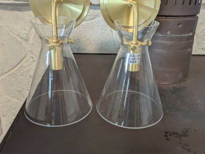 Brass Wall Sconces - 2 Pack Clear Glass Shades - Model 5733-01-12, Max 40W Type BA Bulb