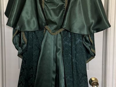 Dark Green Velvet and Satin Renaissance Faire Dress with Gold Trim, Women's Size M/L