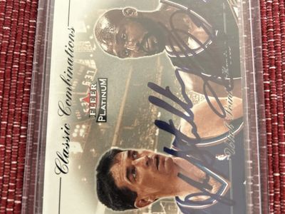 Dual 2001-02 Autograph Karl Malone & John Stockton Utah Jazz Fleer Platinum Classic Combinations Hand Signed NBA Basketball Card