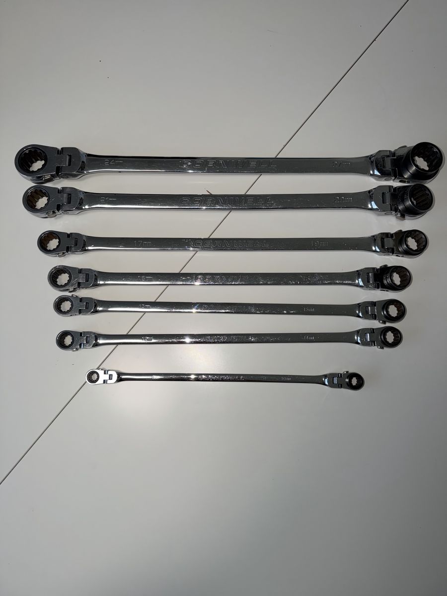 Cornwell Tools Metric Flex-Head Extra Long Double Box End Ratcheting Wrench Set (7 Piece)