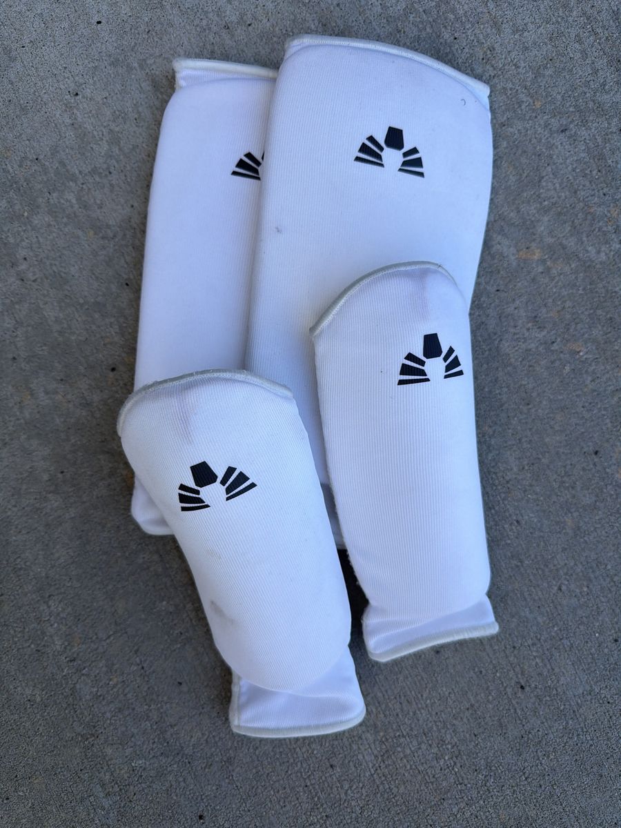 Martial Arts Sparring Gear Set White Shin and Instep Guards Used
