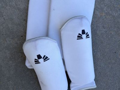 Martial Arts Sparring Gear Set White Shin and Instep Guards Used