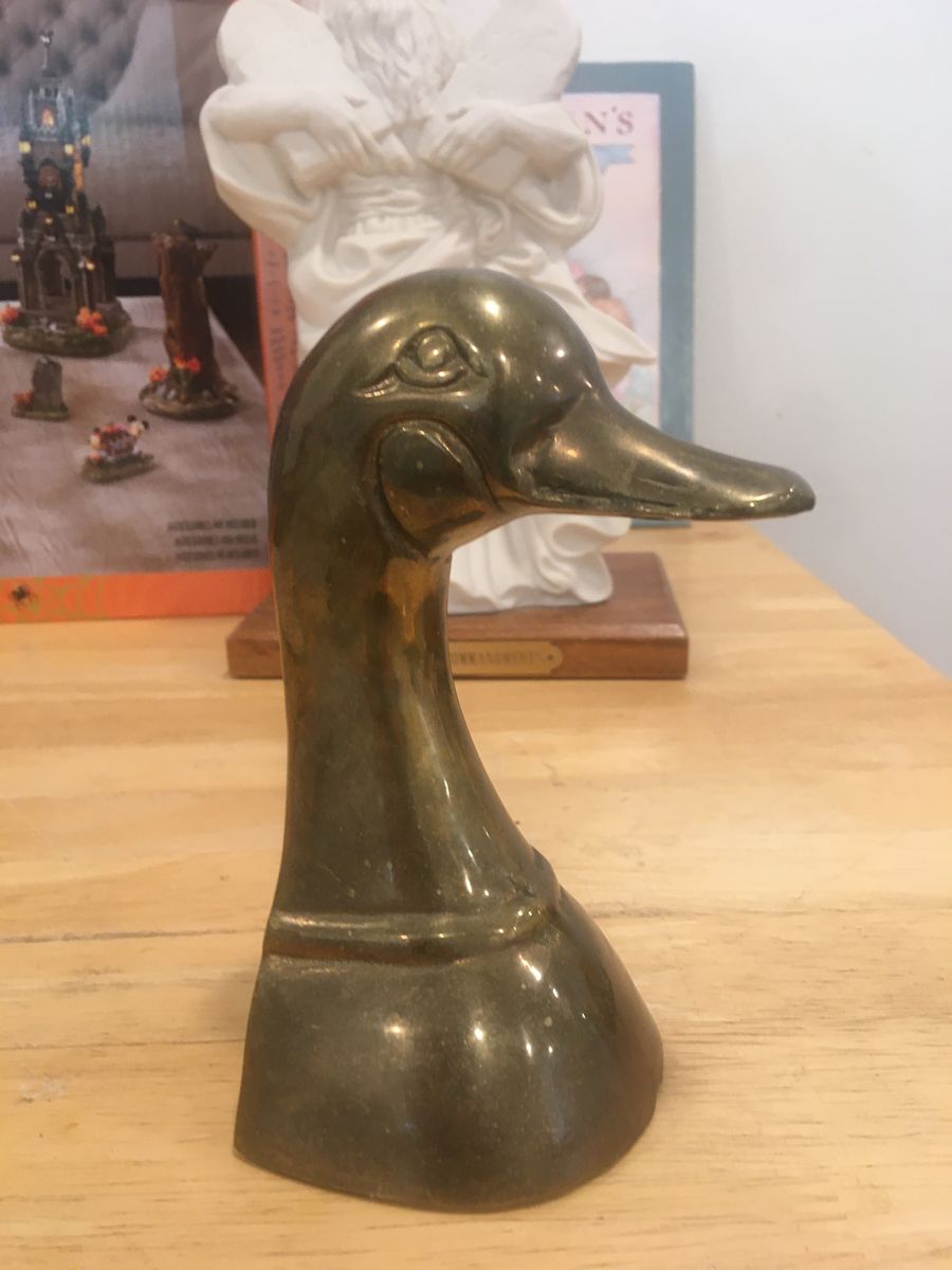 Vintage Solid Brass Duck Head Bookend Figurine