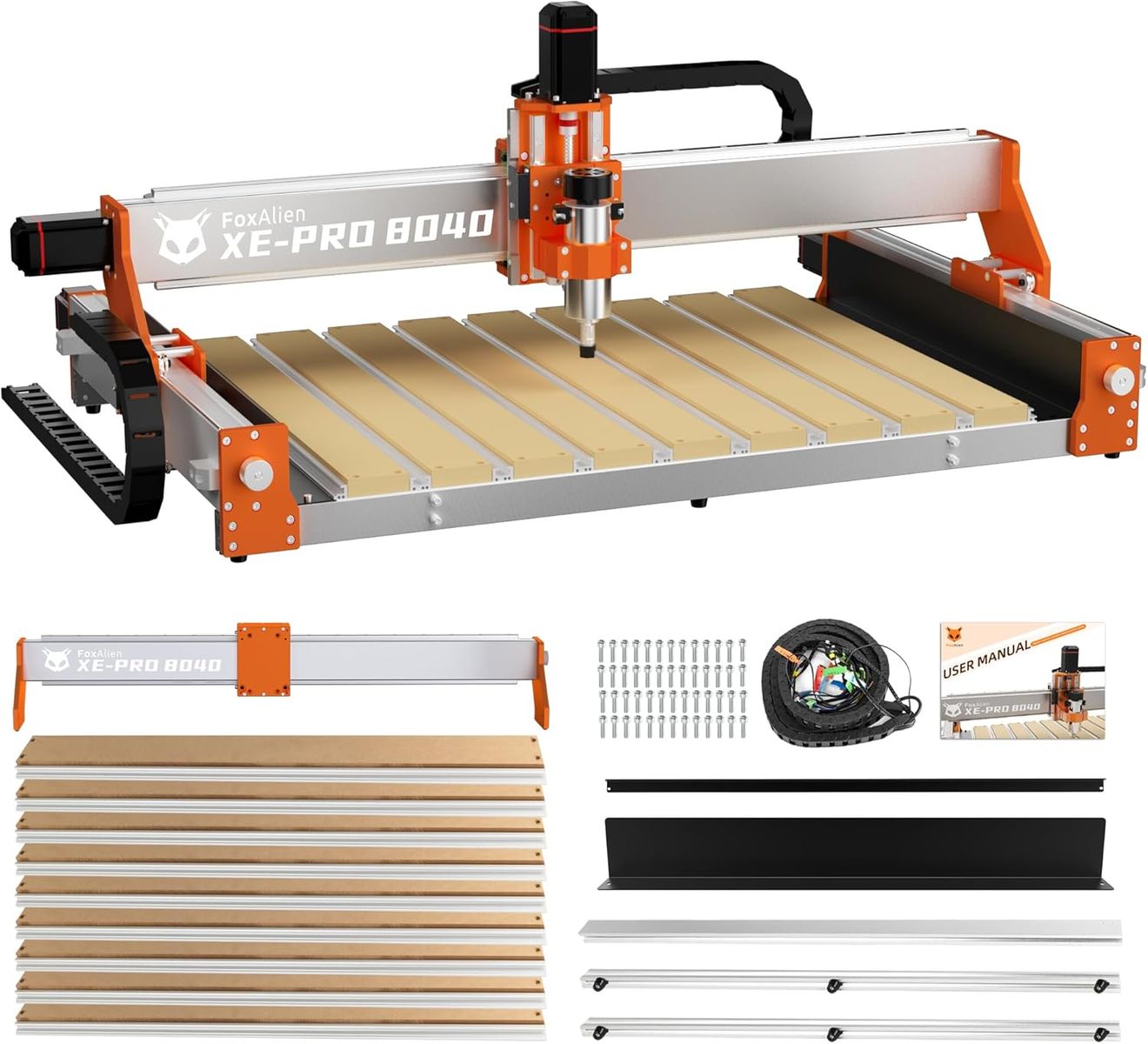 FoxAlien XE-PRO 8040 X-axis Extension Kit with Upgraded Hybrid Spoilboard Worktable