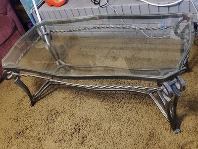 Wrought Iron Glass Top Coffee Table Wall Mirror & Corner Shelf Set