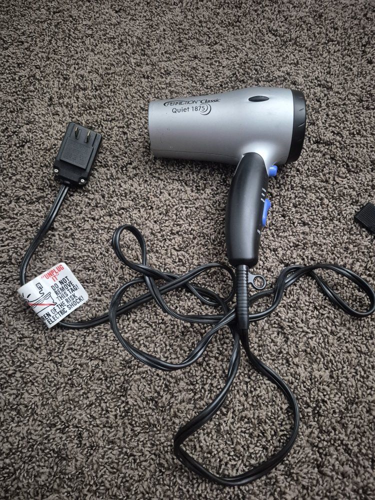 Perfection Classic Quiet 1875 Hair Dryer Silver Black Dual Voltage