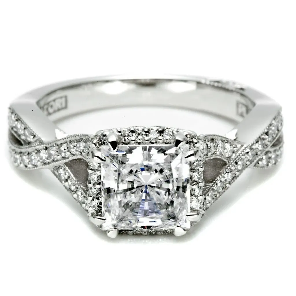 Tacori Dantela Platinum Wedding Set GIA AV $17,160 Princess 0.90 ct. Diamond