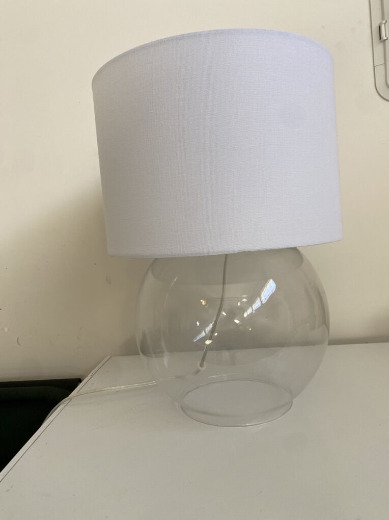 Round Glass  Lamp With Linen Shade
