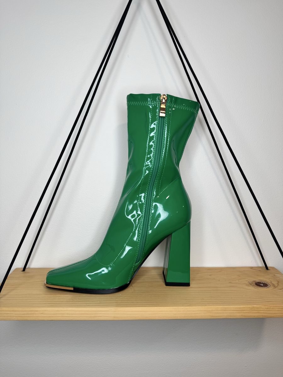 Retoiye Green Patent Leather Square Toe Ankle Boots Size 8 Gold Accents