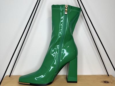 Retoiye Green Patent Leather Square Toe Ankle Boots Size 8 Gold Accents