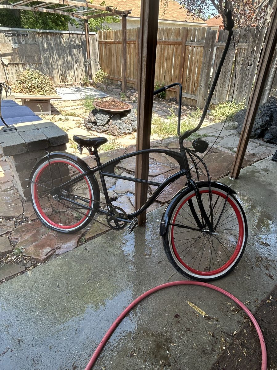 Custom Beach Cruiser Bicycle with Ape Hanger Handlebars & Red Rims