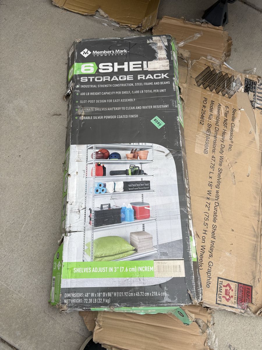 New Member's Mark 6-Shelf Industrial Strength Storage Rack, 48"W x 18"D x 72"H, Silver Powder Coated