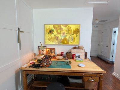 Vintage Solid Wood Crafting/Drafting Table with Adjustable Top & Storage Drawer