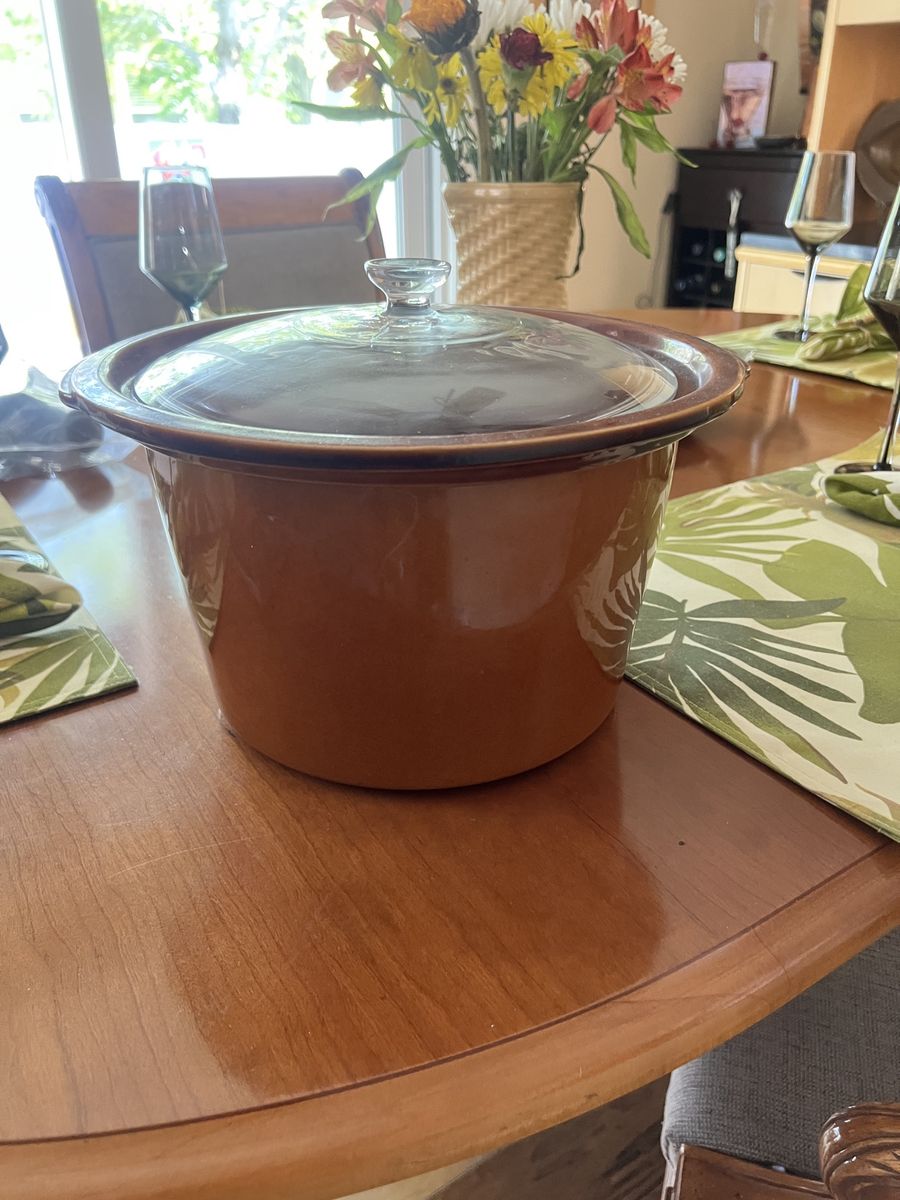Vintage Brown Ceramic Stoneware Slow Cooker Replacement Crock insert with Glass Lid