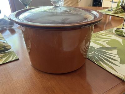 Vintage Brown Ceramic Stoneware Slow Cooker Replacement Crock insert with Glass Lid