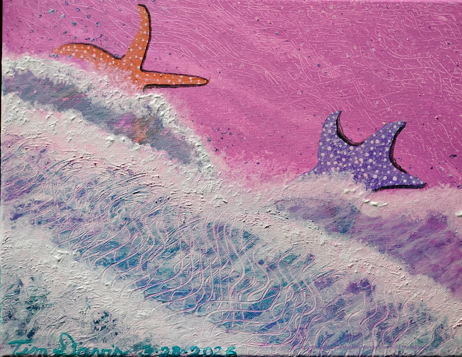 2 Starfish, pink sand beach - Towel