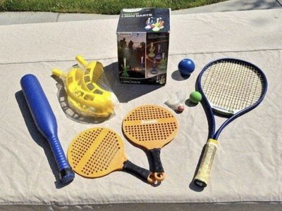 Outdoor Game Bundle: Lawn Darts, Badminton, Tennis & Baseball Set - Fun for All Ages