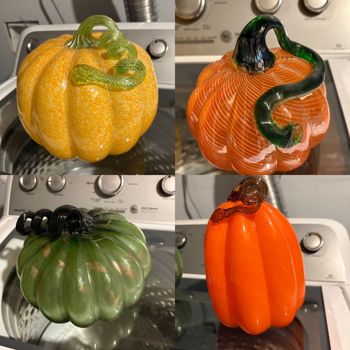 Several glass pumpkins