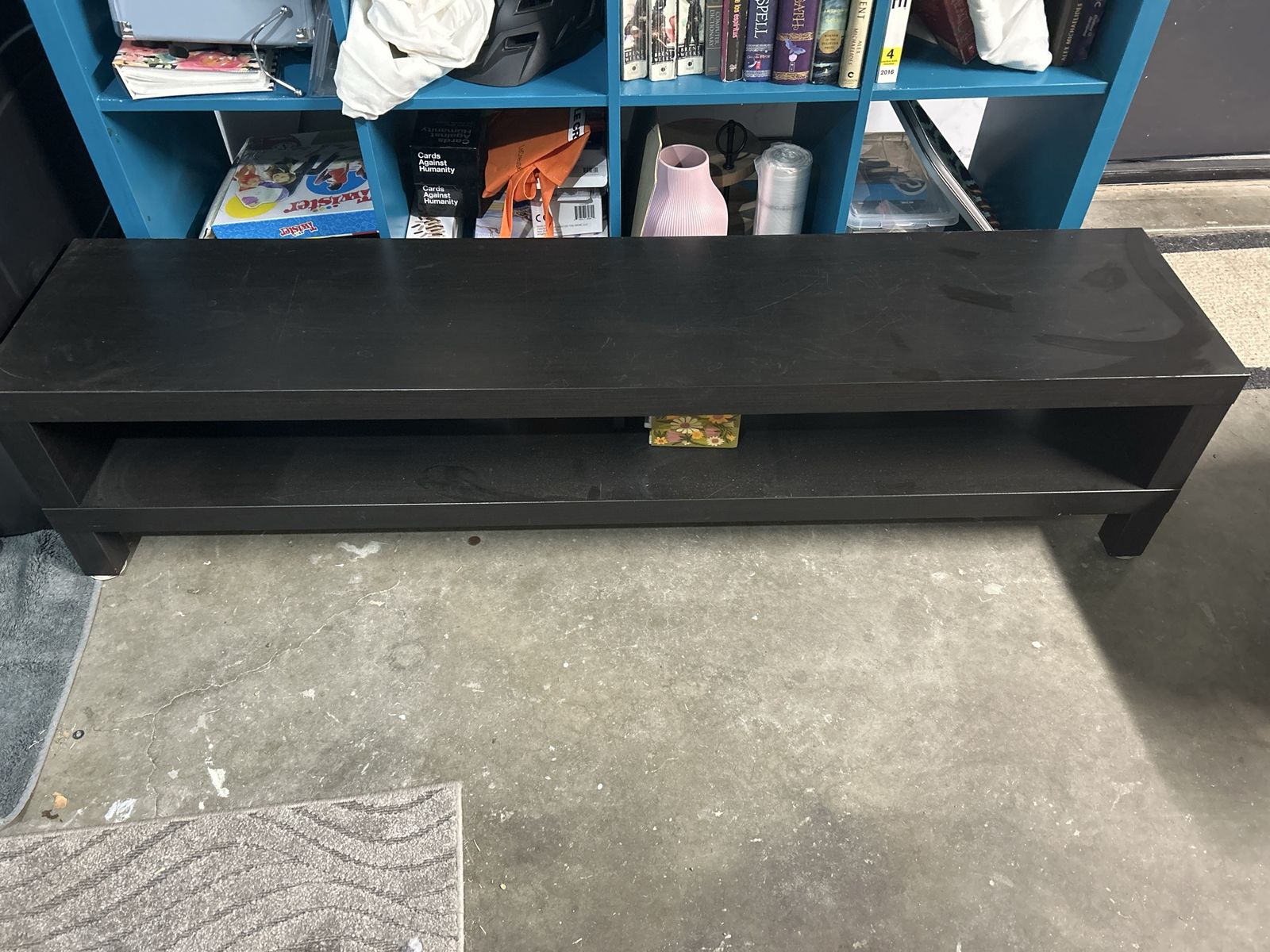 IKEA Black Wooden TV Stand Entertainment Center with Open Shelf