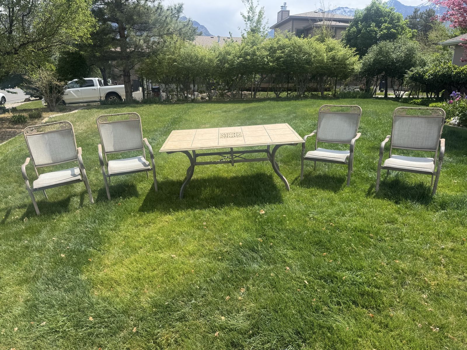 Patio Dining Tile Table Top and Chair Set