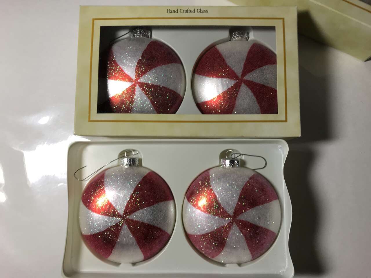 Designers Studio Hand Crafted Glass Christmas Ornament Peppermint Candy Shape