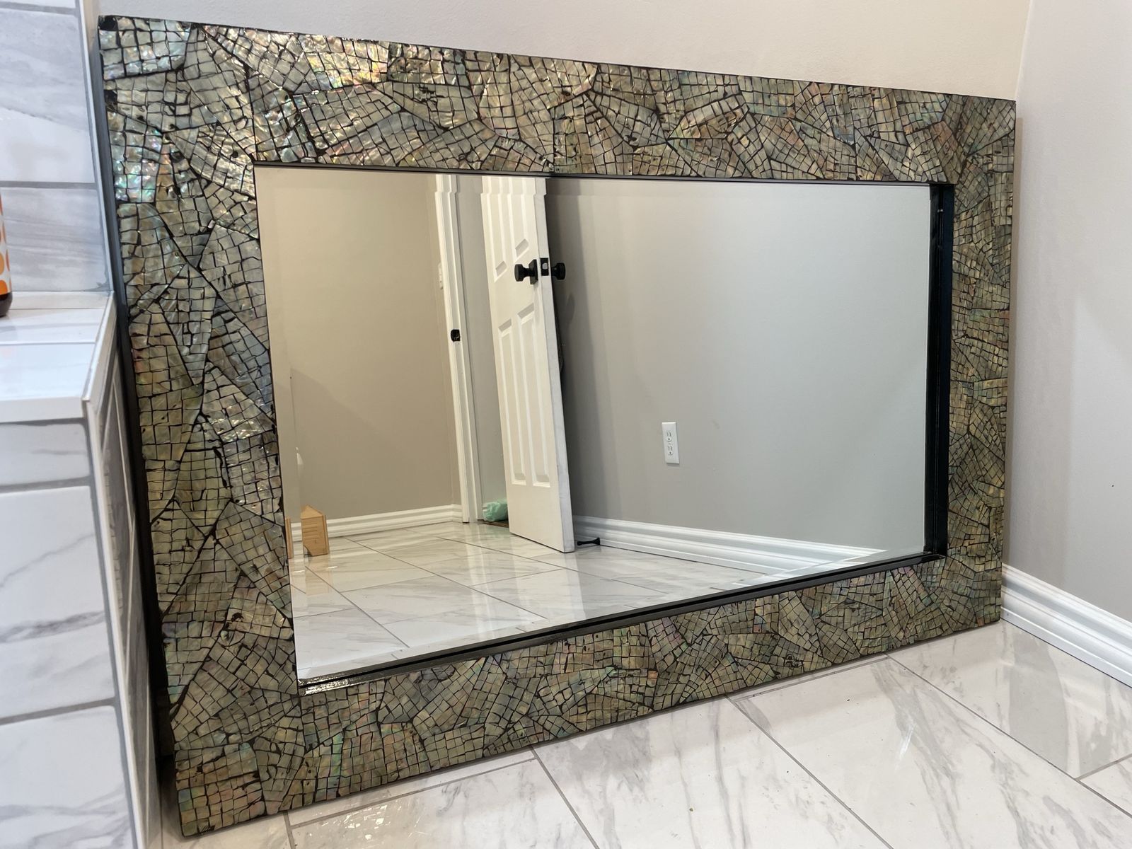 Abalone Wall Mirror with Iridescent Mother of Pearl Mosaic Tile Frame