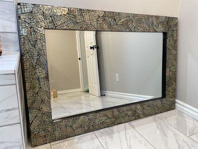 Abalone Wall Mirror with Iridescent Mother of Pearl Mosaic Tile Frame