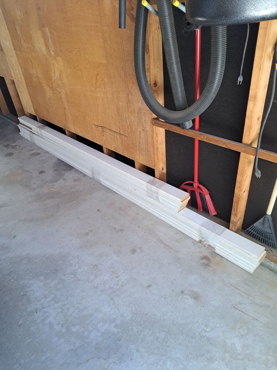 Primed MDF (Medium Density Fiberboard) 17mm x 3-1/2" 7ea 10' boards and 8 mostly 6' boards