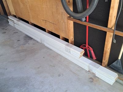 Primed MDF (Medium Density Fiberboard) 17mm x 3-1/2" 7ea 10' boards and 8 mostly 6' boards
