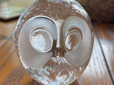 Mats Jonasson Vintage Clear Glass Owl Figurine Paperweight Made in Sweden
