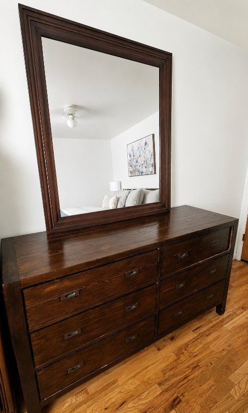 Pottery Barn Wood Dresser & Mirror $200