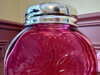 Pink Pressed Glass Rose Bowl Wire Frog Glass Flower Vase Hobnail - Vintage Like New - C PIX