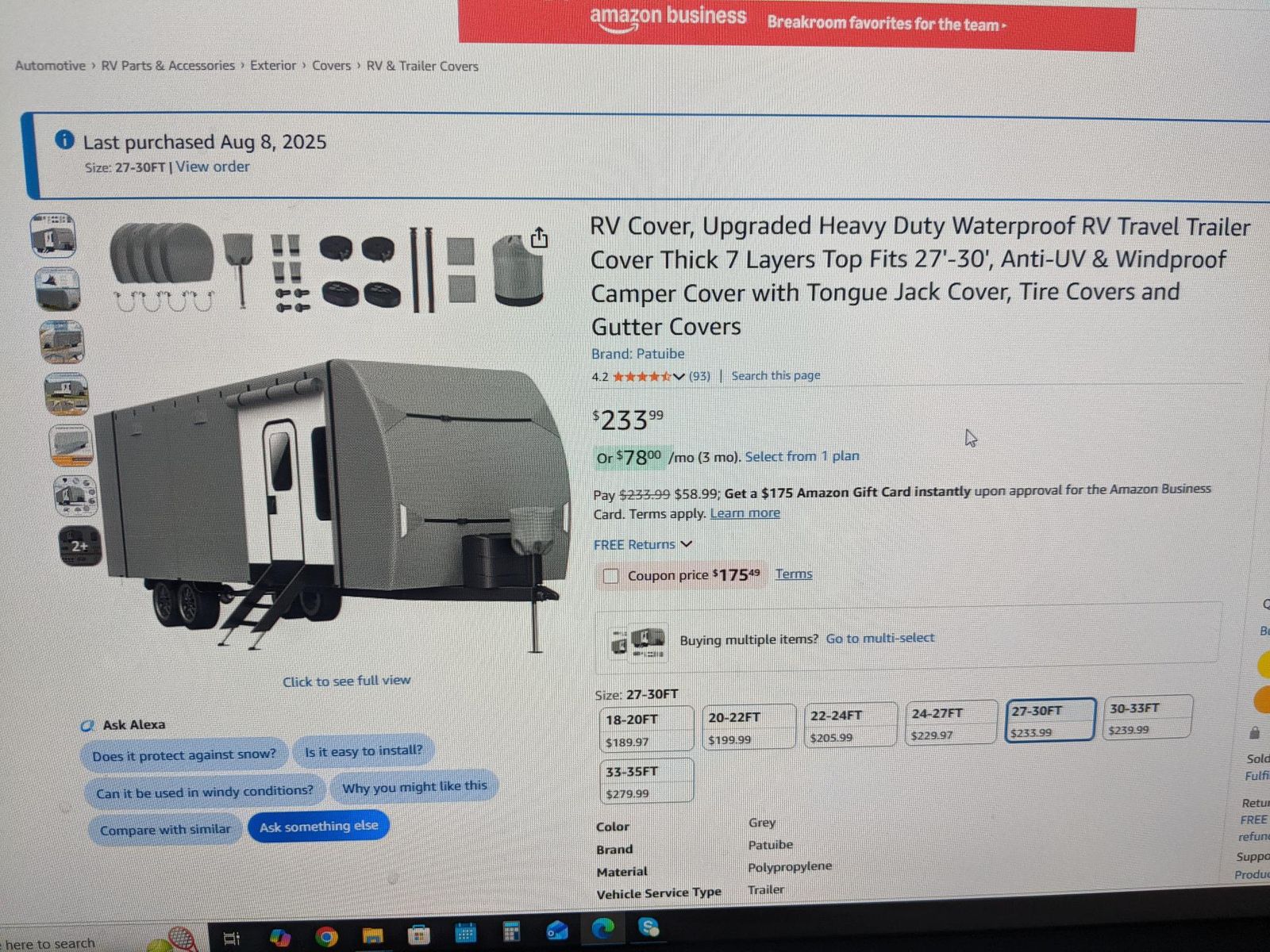 Camper cover 27'