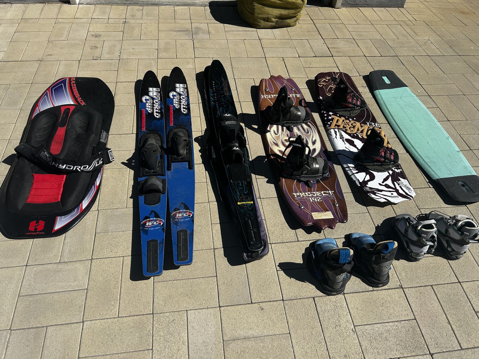 Wakeboards, Skis, Boots, Kneeboard and Wake Surf Board Package Deal
