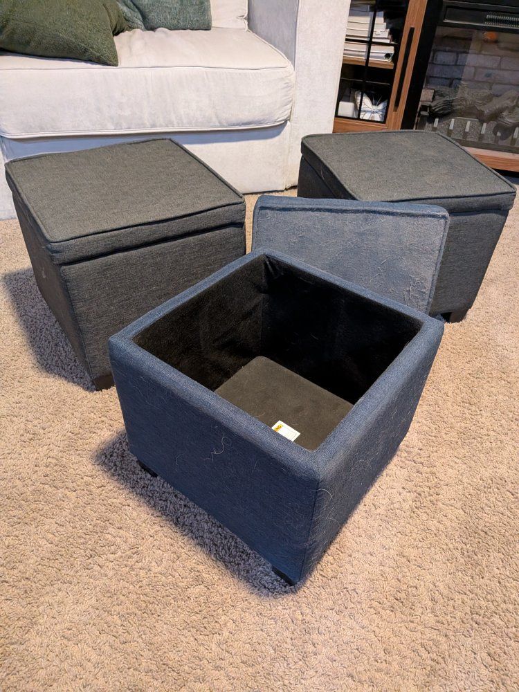 grey and blue ottoman