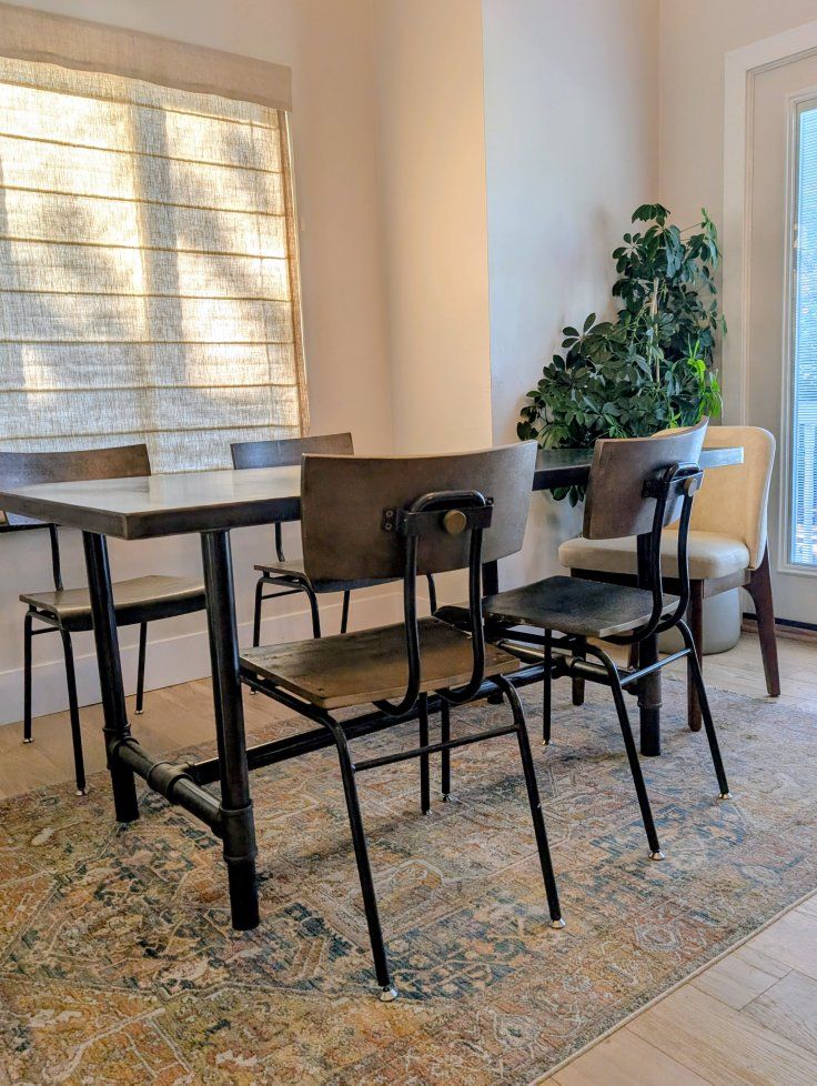 Industrial Style Dining Chair with Metal Frame and Wood Seat