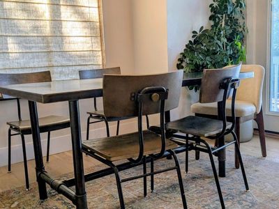 Industrial Style Dining Chair with Metal Frame and Wood Seat