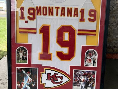 Signed Joe Montana Kansas City Chiefs Jersey Display with Photos