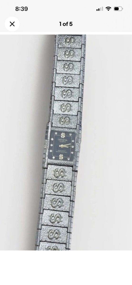 men’s Geneva Luxury Dollar Sign Silver Toned Band