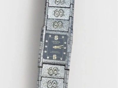 men’s Geneva Luxury Dollar Sign Silver Toned Band