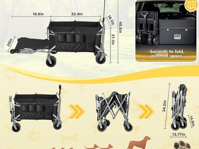 Foldable Wagon / Stroller with Tailgate for Large Items Up to 400 lbs. Best for Walking, Garden, Camping, Sport, Black