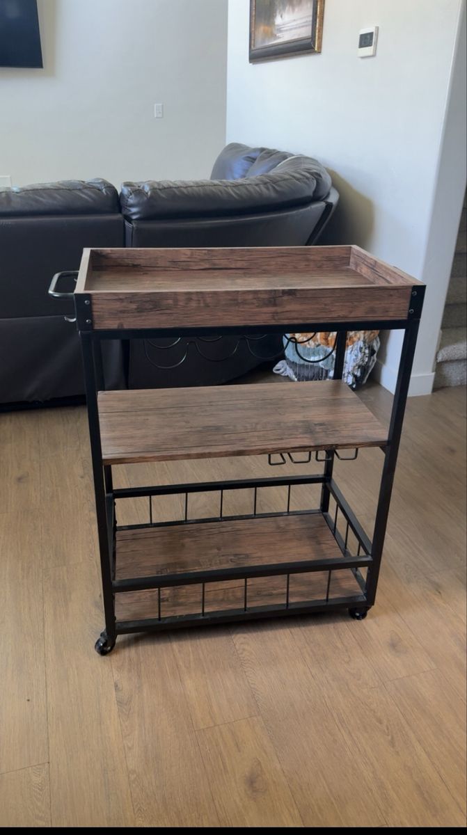 Industrial Rolling Bar Cart | Kitchen Coffee Cart | Wine Storage