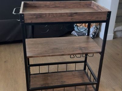 Industrial Rolling Bar Cart | Kitchen Coffee Cart | Wine Storage