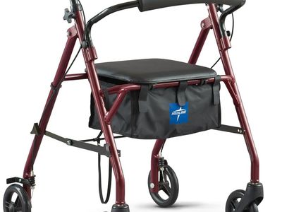 NEW Medline Steel Rollator Walker with Seat, Burgundy, 350 lb. Weight Capacity, 6” Wheels, Foldable, Adjustable Handles
